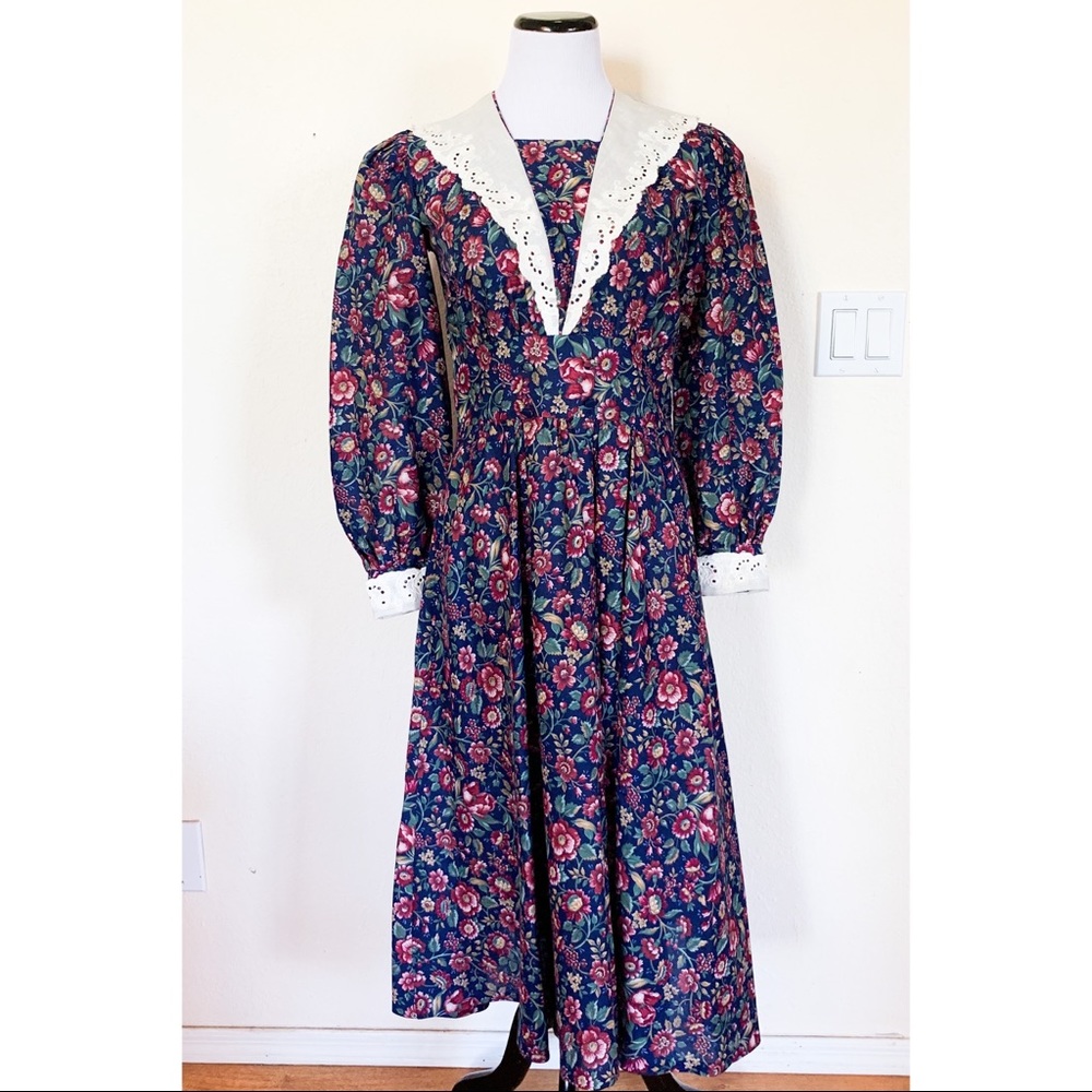 Vintage 80s Bohemian Prairie Floral Dress 10